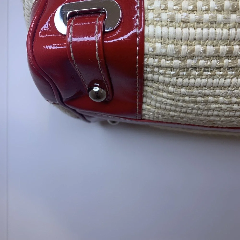 Rafe New York Handbag Rattan Straw With Red Pantent Trim Dust Bag